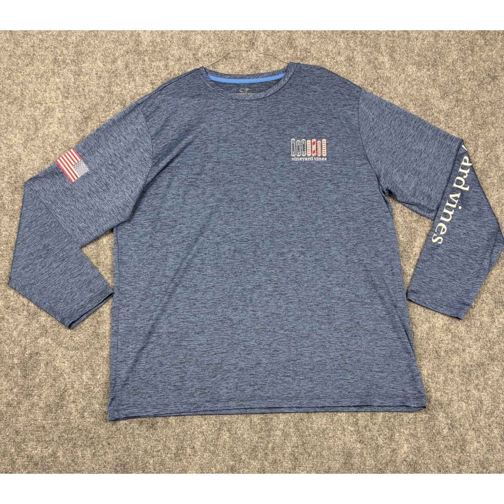 Vineyard Vines Performance Shirt Mens XL Blue Snowboard Graphic Long Sleeve Tee